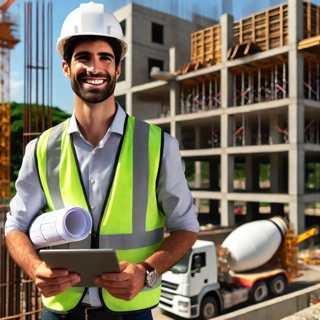 engenheiro civil sorrindo sabendo que o marketing digital da sua empresa está em boas mãos com a construmarketing